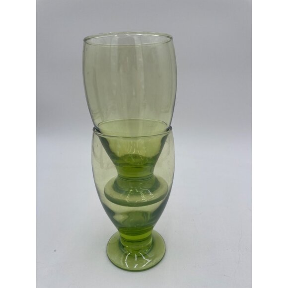 2 Vintage Mid Century Modern Olive Green Drink Wine Goblets 12 ounces - Picture 2 of 4